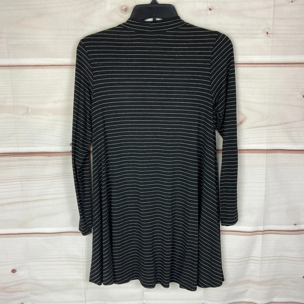 Comfy USA Cardigan Womens XS Black‎ White Striped Zip Front V-Neck Long Sleeve